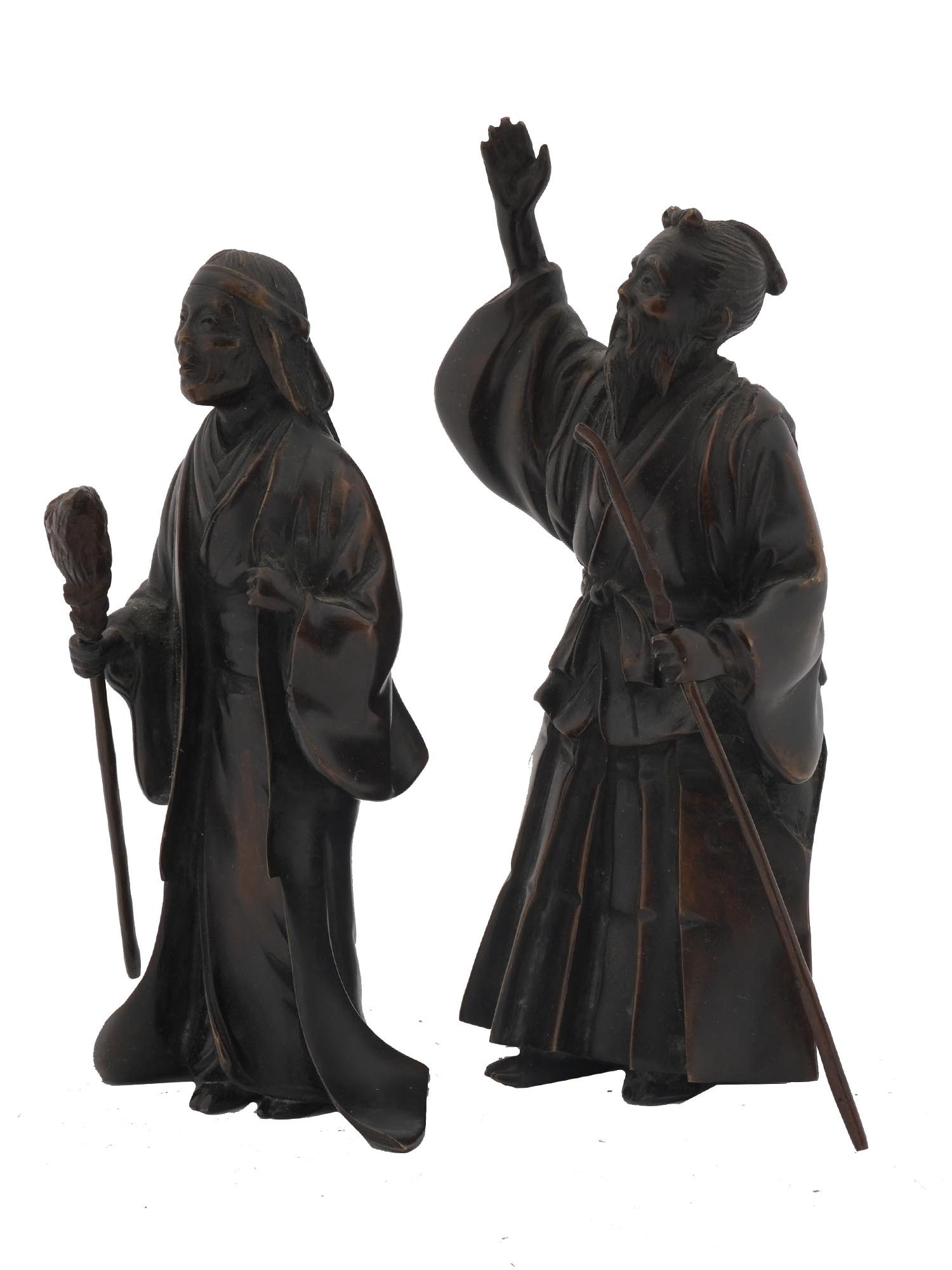 PAIR OF JAPANESE TAKASAGO BRONZE JO UBA FIGURES PIC-2